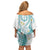 Polynesia Tribal Off Shoulder Short Dress Teal Plumeria Tentacles