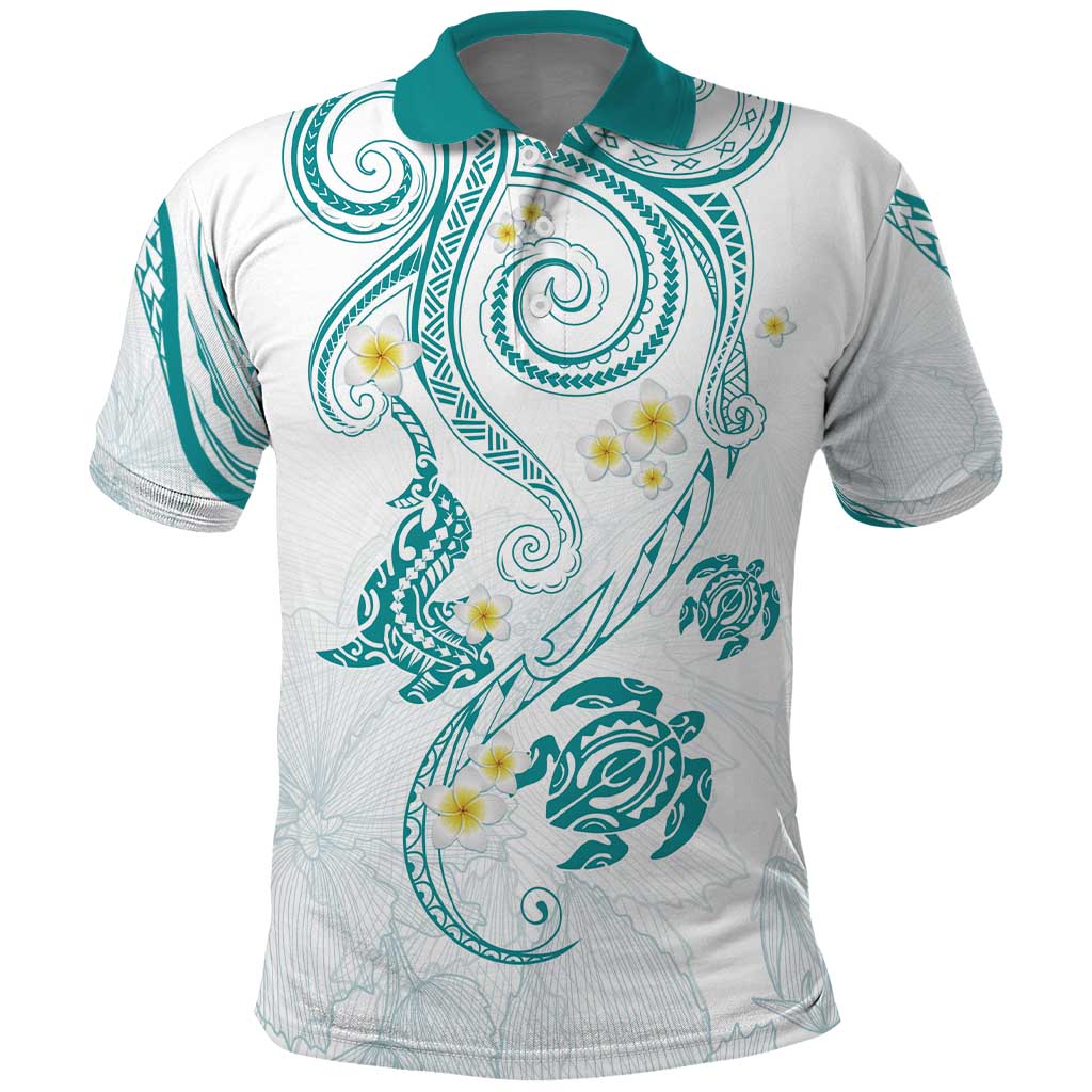 Polynesia Tribal Polo Shirt Teal Plumeria Tentacles