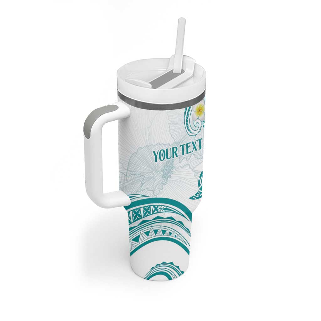 Polynesia Tribal Tumbler With Handle Teal Plumeria Tentacles