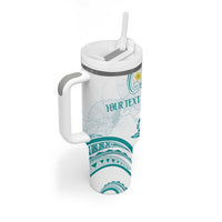 Polynesia Tribal Tumbler With Handle Teal Plumeria Tentacles