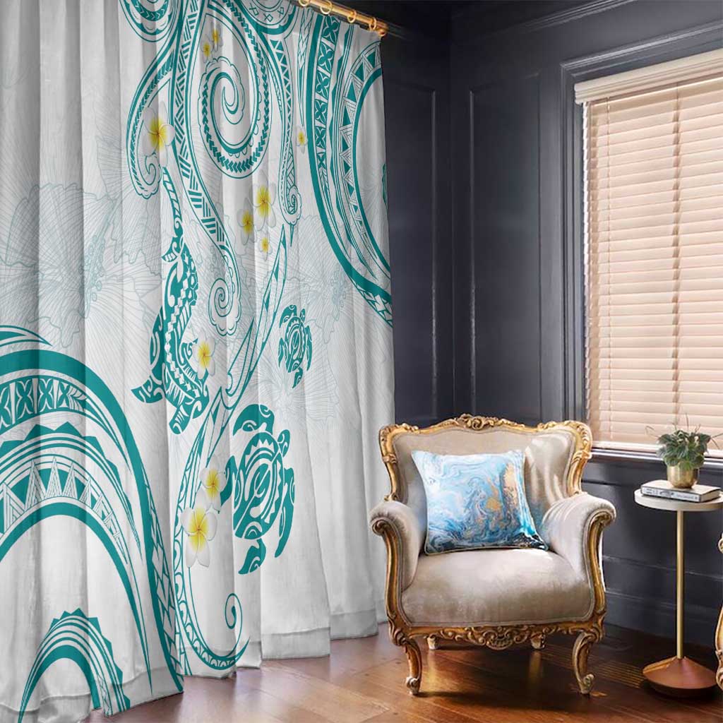 Polynesia Tribal Window Curtain Teal Plumeria Tentacles