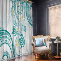 Polynesia Tribal Window Curtain Teal Plumeria Tentacles