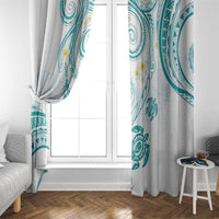 Polynesia Tribal Window Curtain Teal Plumeria Tentacles