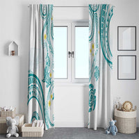 Polynesia Tribal Window Curtain Teal Plumeria Tentacles