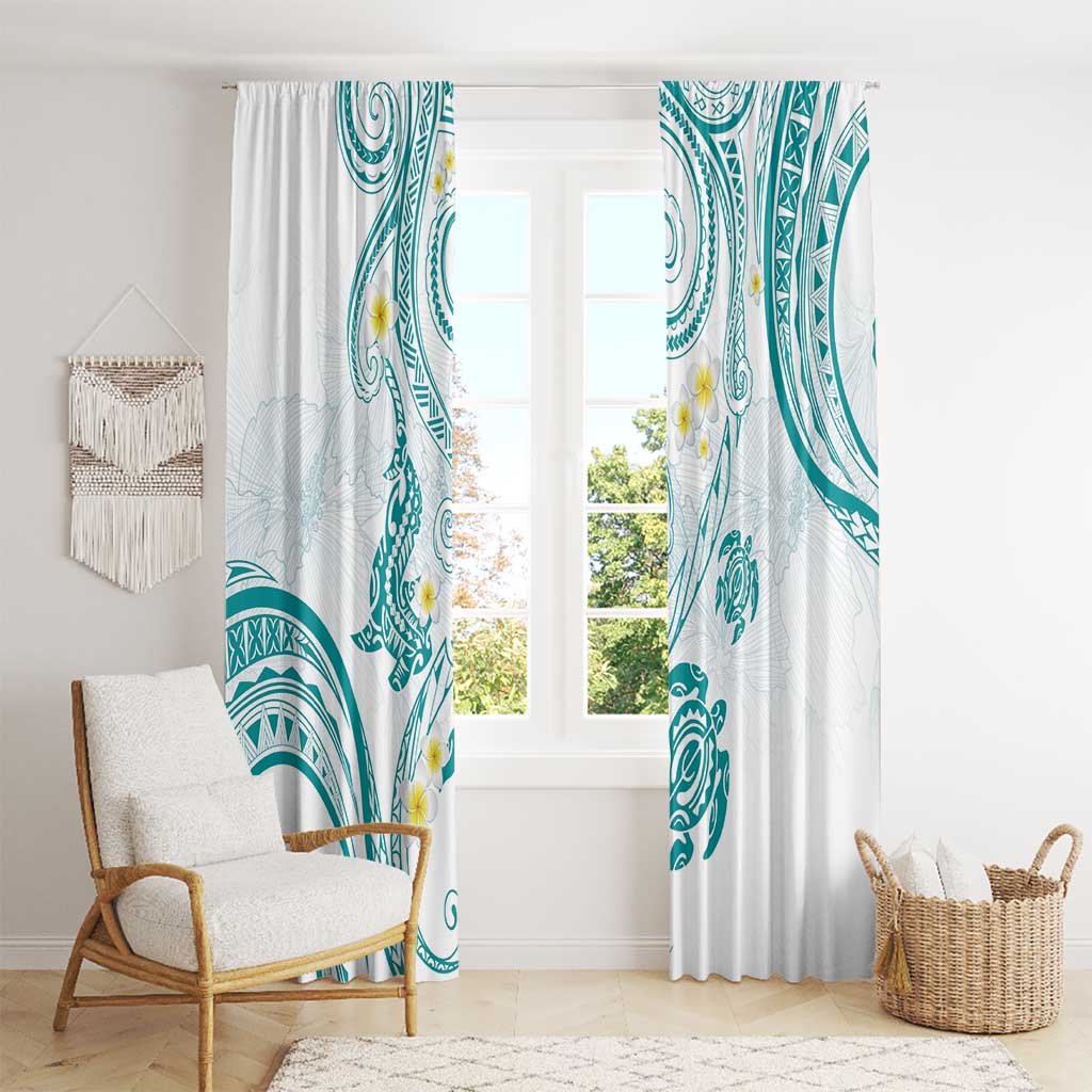 Polynesia Tribal Window Curtain Teal Plumeria Tentacles