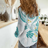 Polynesia Tribal Women Casual Shirt Teal Plumeria Tentacles LT7 - Polynesian Pride