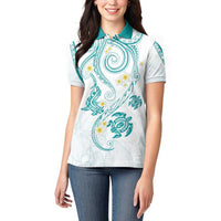 Polynesia Tribal Women Polo Shirt Teal Plumeria Tentacles