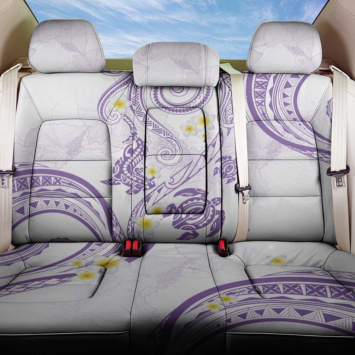 Polynesia Tribal Back Car Seat Cover Lilac Plumeria Tentacles