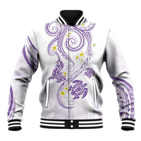 Polynesia Tribal Baseball Jacket Lilac Plumeria Tentacles