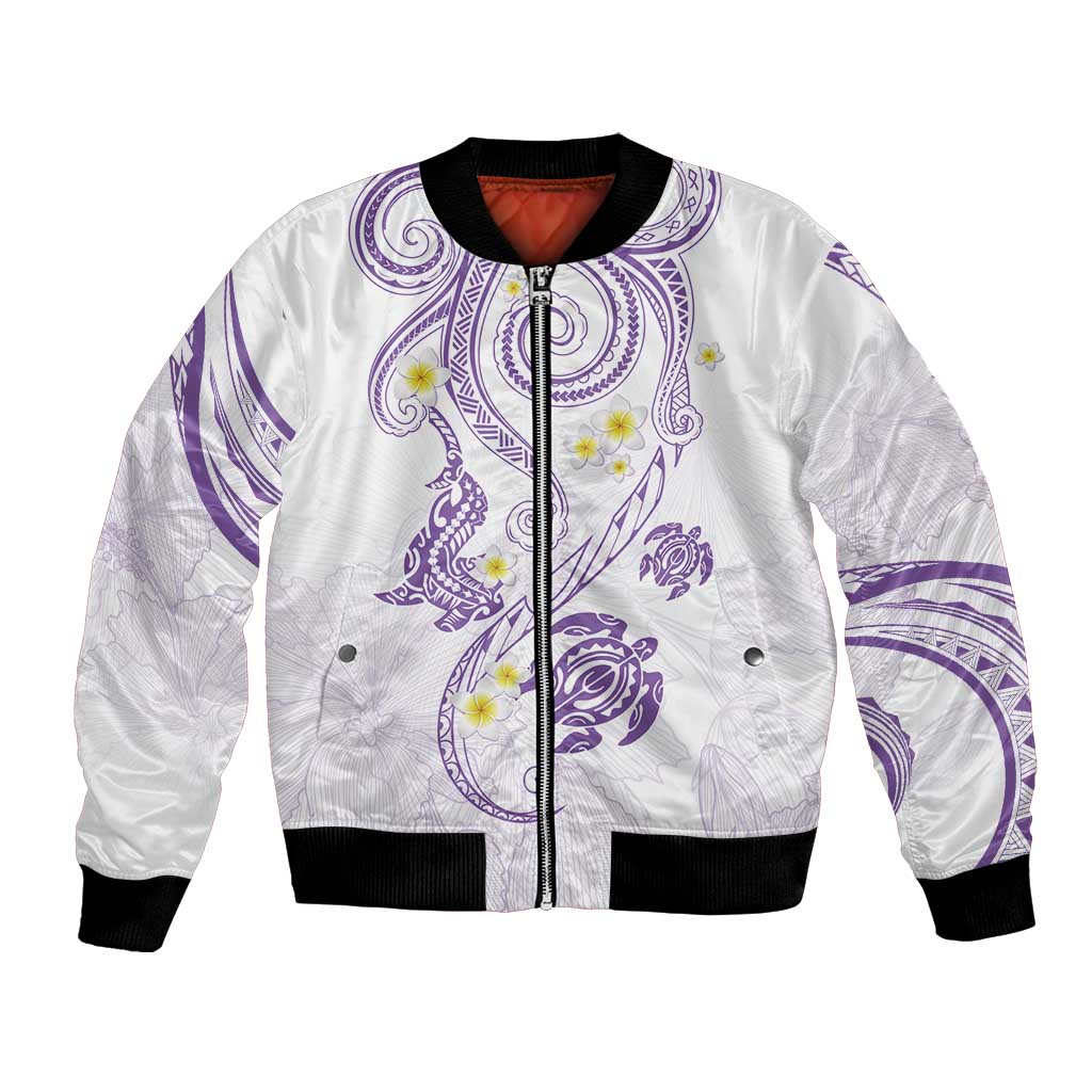 Polynesia Tribal Bomber Jacket Lilac Plumeria Tentacles LT7 Unisex Lilac - Polynesian Pride