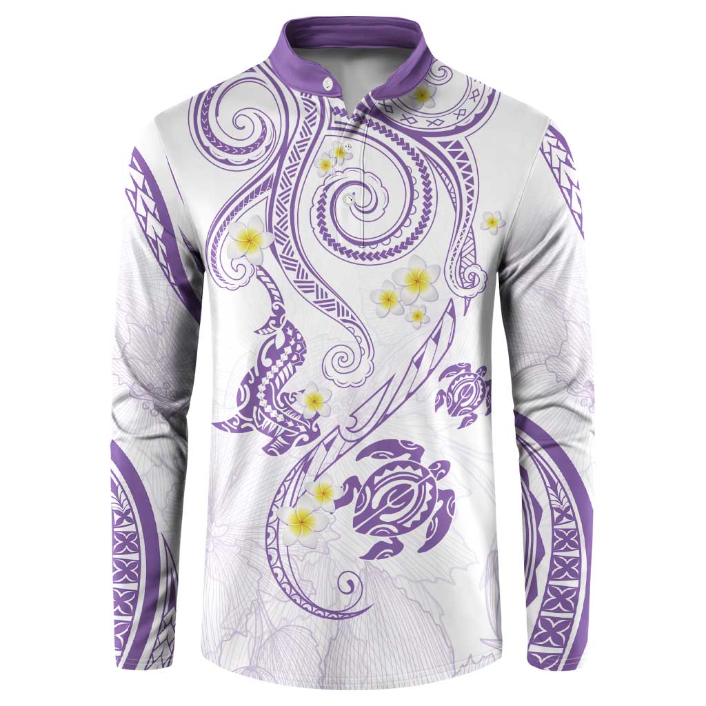 Polynesia Tribal Button Sweatshirt Lilac Plumeria Tentacles