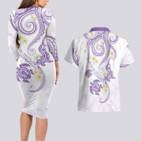 Polynesia Tribal Couples Matching Long Sleeve Bodycon Dress and Hawaiian Shirt Lilac Plumeria Tentacles LT7 - Polynesian Pride
