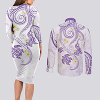 Polynesia Tribal Couples Matching Long Sleeve Bodycon Dress and Long Sleeve Button Shirt Lilac Plumeria Tentacles LT7 - Polynesian Pride
