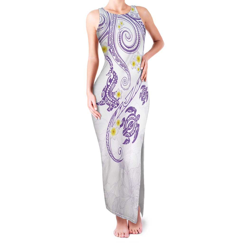 Polynesia Tribal Family Matching Tank Maxi Dress and Hawaiian Shirt Lilac Plumeria Tentacles