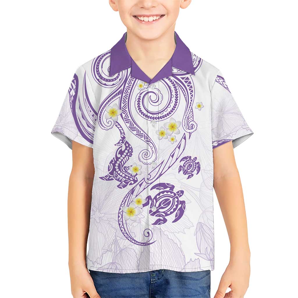 Polynesia Tribal Kid Hawaiian Shirt Lilac Plumeria Tentacles