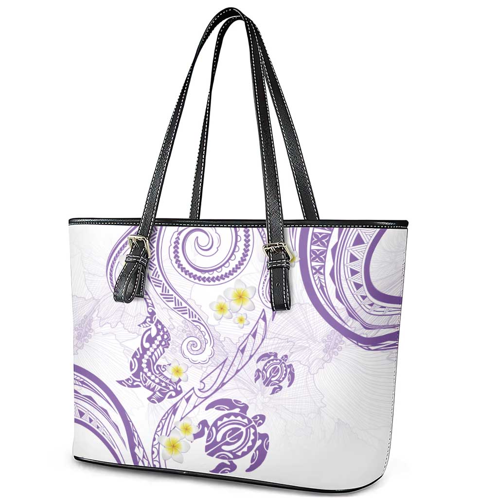 Polynesia Tribal Leather Tote Bag Lilac Plumeria Tentacles