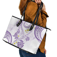 Polynesia Tribal Leather Tote Bag Lilac Plumeria Tentacles