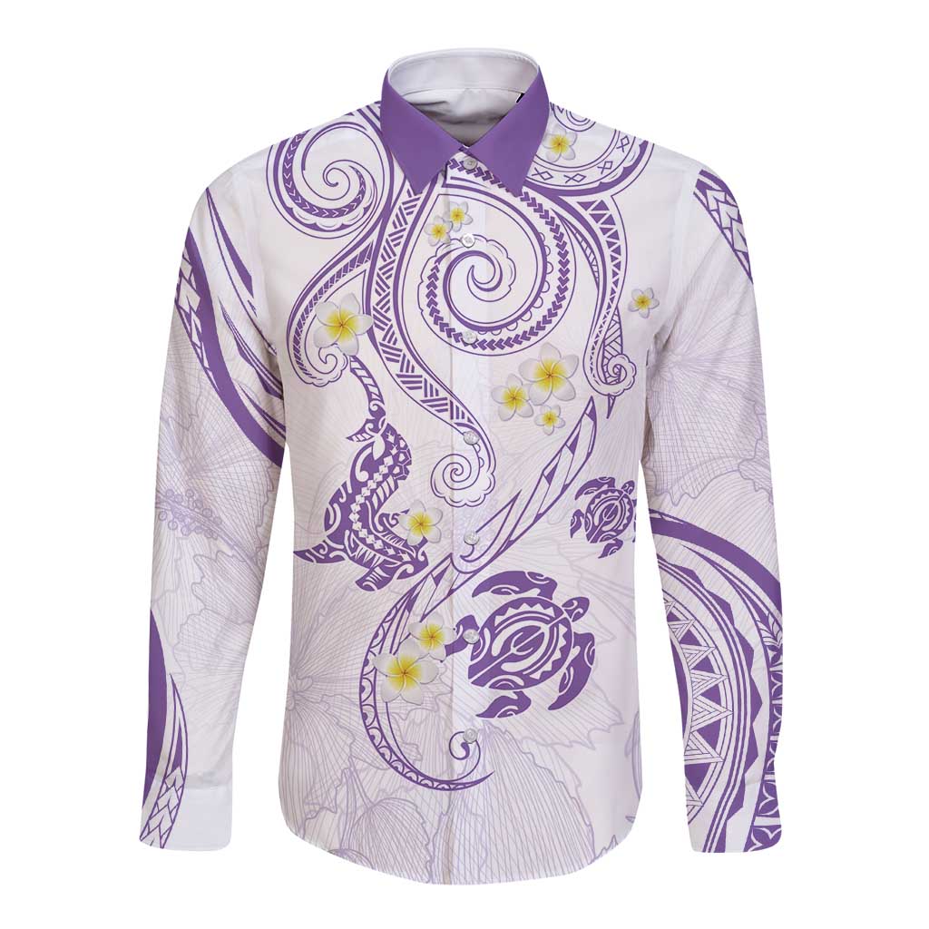 Polynesia Tribal Long Sleeve Button Shirt Lilac Plumeria Tentacles