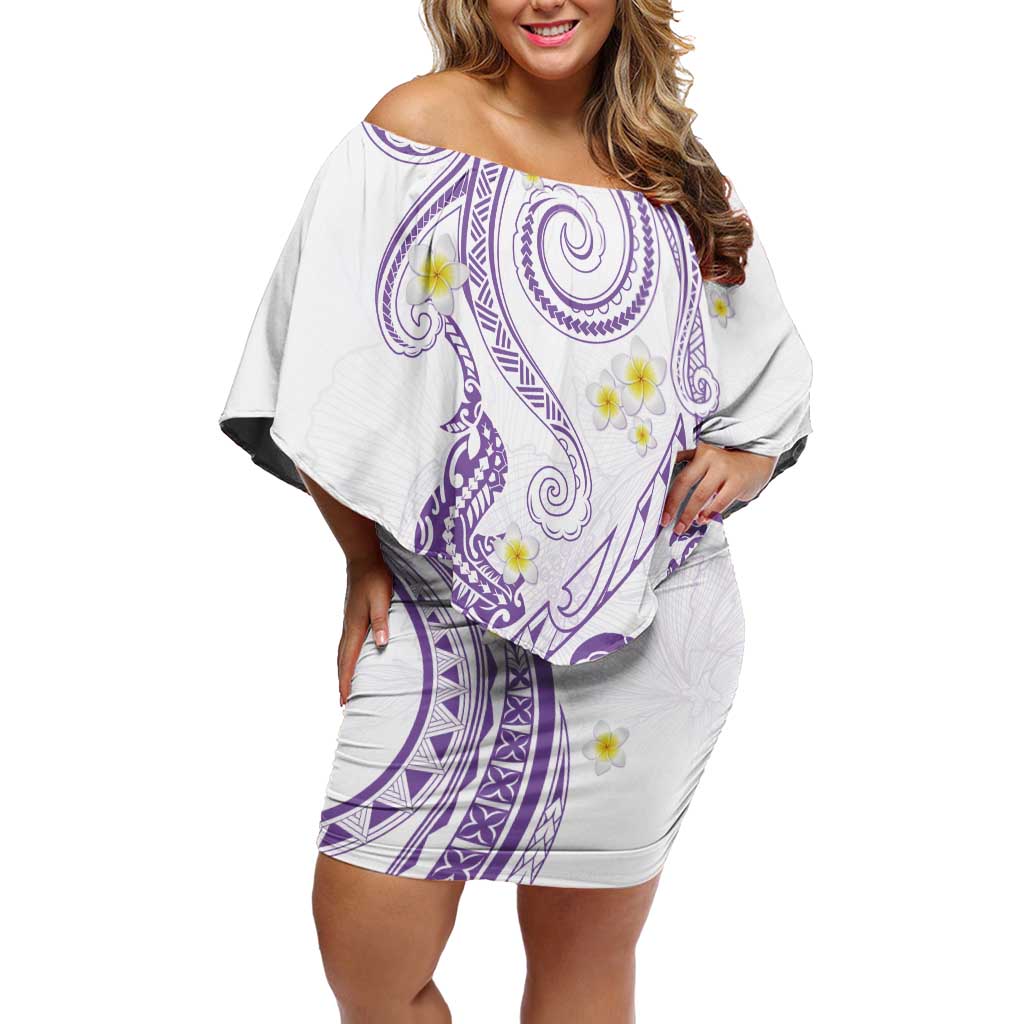 Polynesia Tribal Off Shoulder Short Dress Lilac Plumeria Tentacles