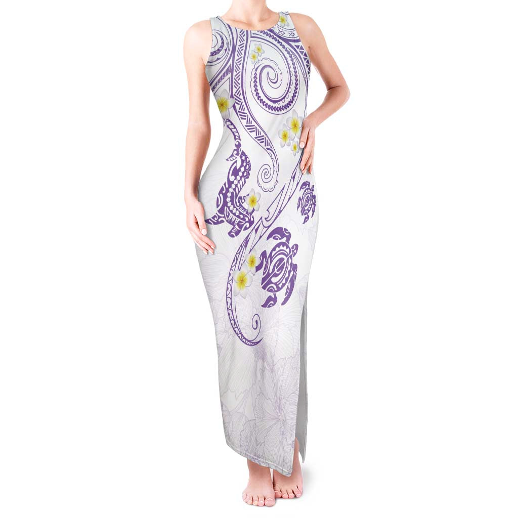 Polynesia Tribal Tank Maxi Dress Lilac Plumeria Tentacles