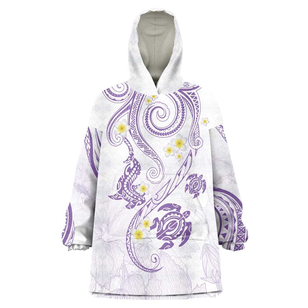 Polynesia Tribal Wearable Blanket Hoodie Lilac Plumeria Tentacles