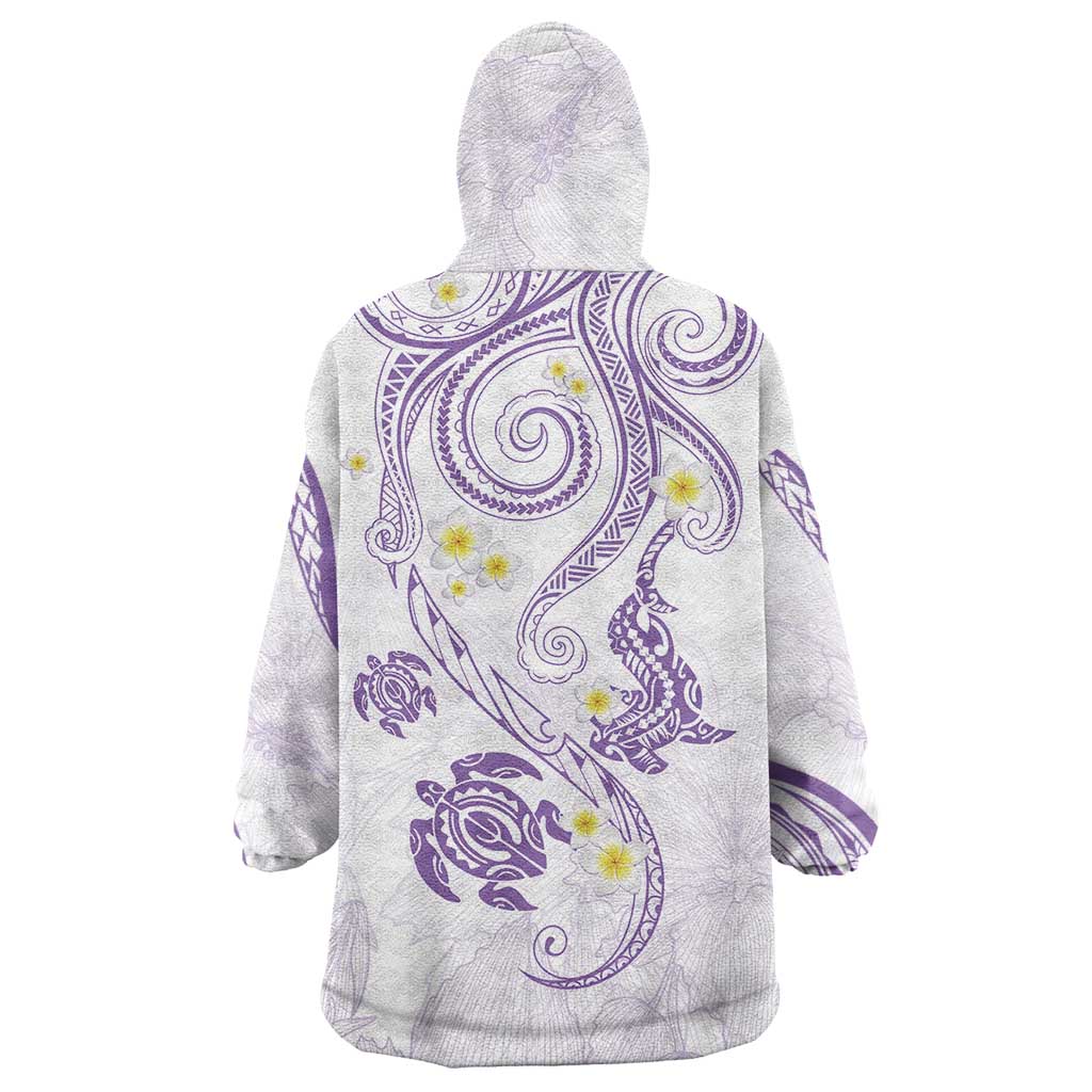 Polynesia Tribal Wearable Blanket Hoodie Lilac Plumeria Tentacles