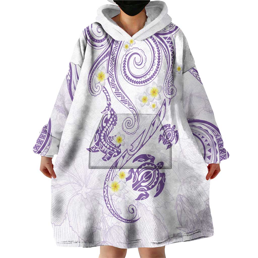Polynesia Tribal Wearable Blanket Hoodie Lilac Plumeria Tentacles