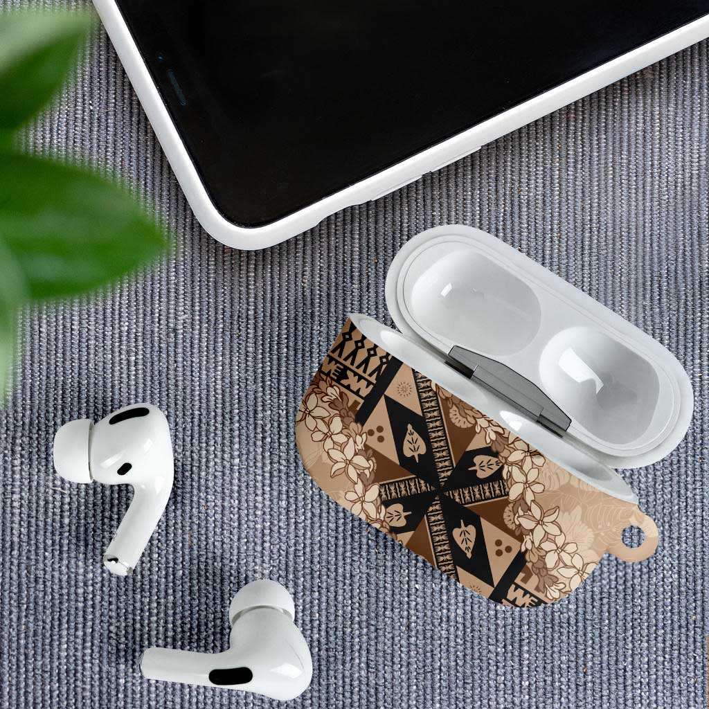 Bula Fiji Plumeria Tagimoucia Salusalu Beige AirPods Case Kaiviti Masi - Polynesian Pride