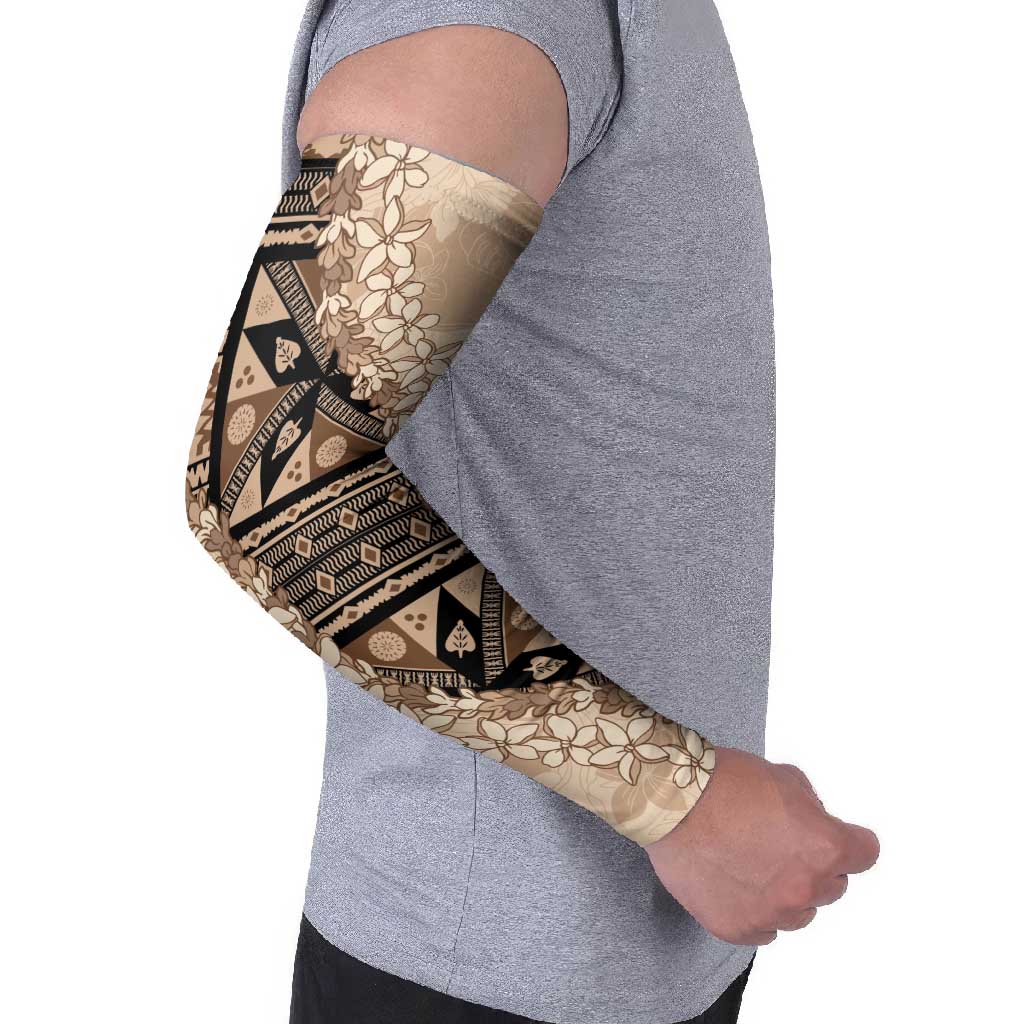 Bula Fiji Plumeria Tagimoucia Salusalu Beige Arm Sleeves Kaiviti Masi - Polynesian Pride