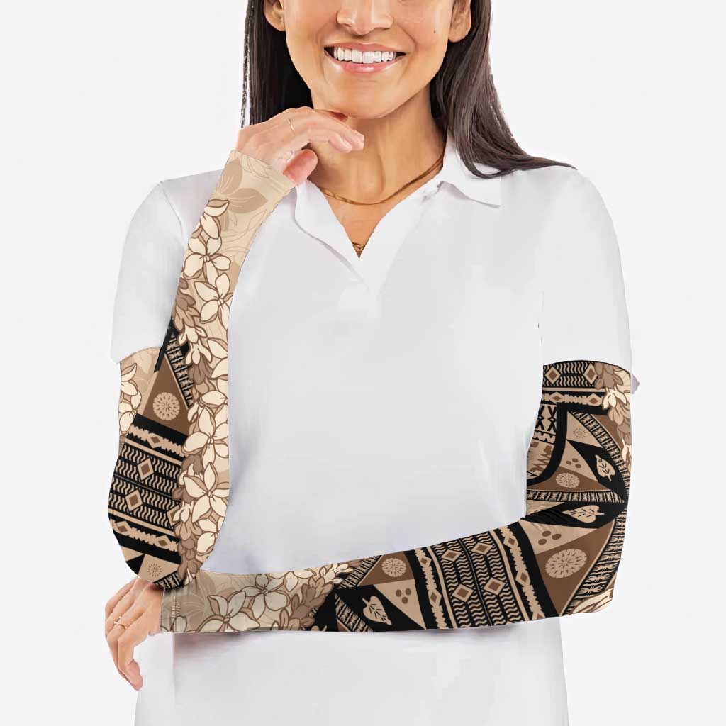 Bula Fiji Plumeria Tagimoucia Salusalu Beige Arm Sleeves Kaiviti Masi - Polynesian Pride