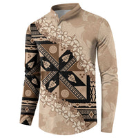 Bula Fiji Plumeria Tagimoucia Salusalu Beige Button Sweatshirt Kaiviti Masi LT7 - Polynesian Pride