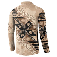 Bula Fiji Plumeria Tagimoucia Salusalu Beige Button Sweatshirt Kaiviti Masi LT7 - Polynesian Pride