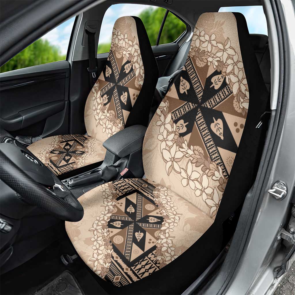 Bula Fiji Plumeria Tagimoucia Salusalu Beige Car Seat Cover Kaiviti Masi LT7 - Polynesian Pride