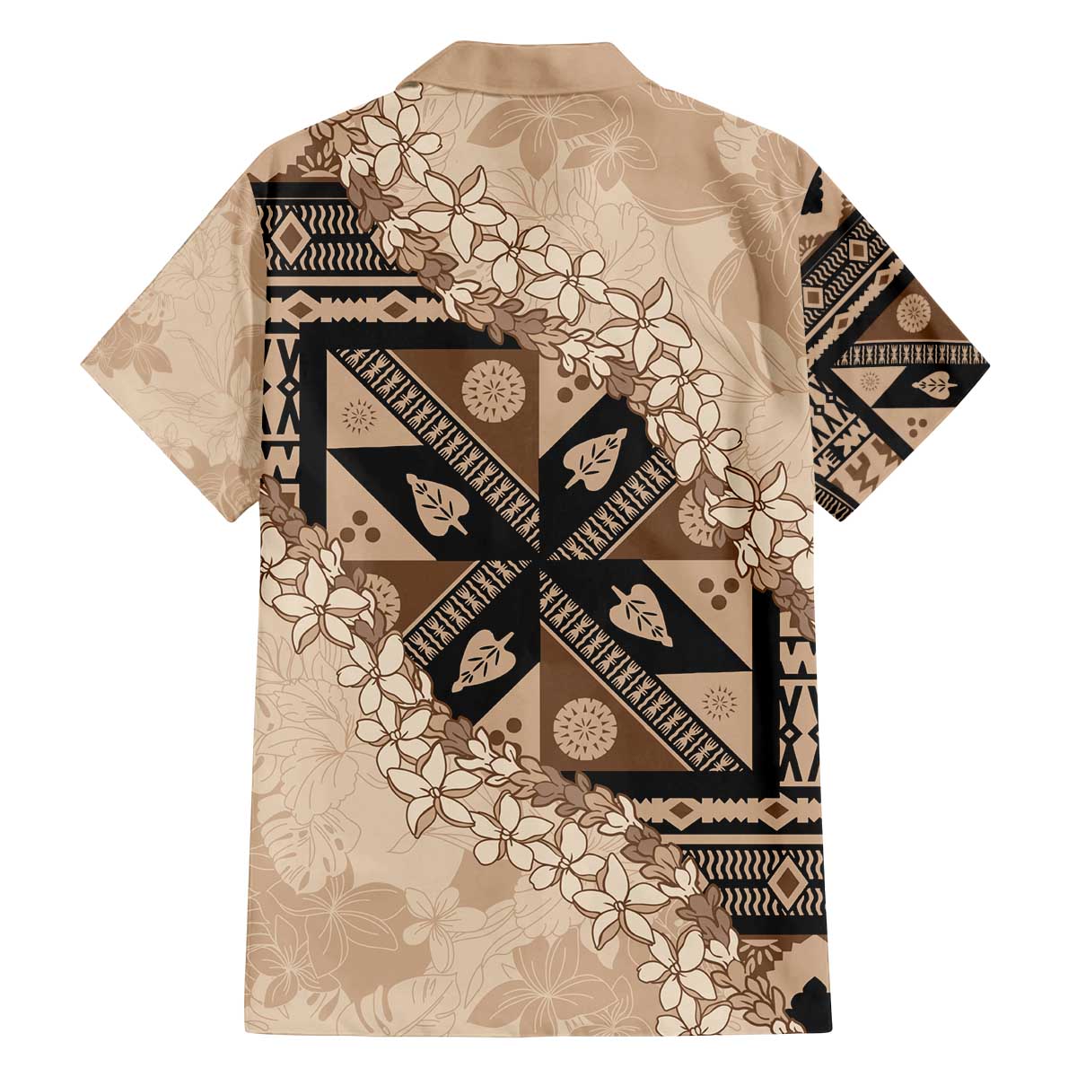 Bula Fiji Plumeria Tagimoucia Salusalu Beige Family Matching Off The Shoulder Long Sleeve Dress and Hawaiian Shirt Kaiviti Masi LT7 - Polynesian Pride