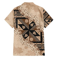 Bula Fiji Plumeria Tagimoucia Salusalu Beige Family Matching Off Shoulder Short Dress and Hawaiian Shirt Kaiviti Masi LT7 - Polynesian Pride