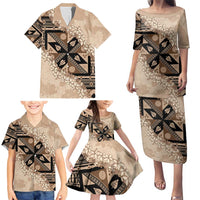 Bula Fiji Plumeria Tagimoucia Salusalu Beige Family Matching Puletasi and Hawaiian Shirt Kaiviti Masi LT7 - Polynesian Pride