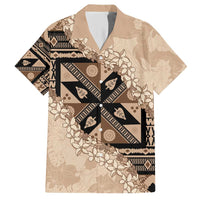 Bula Fiji Plumeria Tagimoucia Salusalu Beige Family Matching Short Sleeve Bodycon Dress and Hawaiian Shirt Kaiviti Masi LT7 Dad's Shirt - Short Sleeve Beige - Polynesian Pride