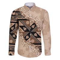Bula Fiji Plumeria Tagimoucia Salusalu Beige Family Matching Short Sleeve Bodycon Dress and Hawaiian Shirt Kaiviti Masi LT7 Dad's Shirt - Long Sleeve Beige - Polynesian Pride