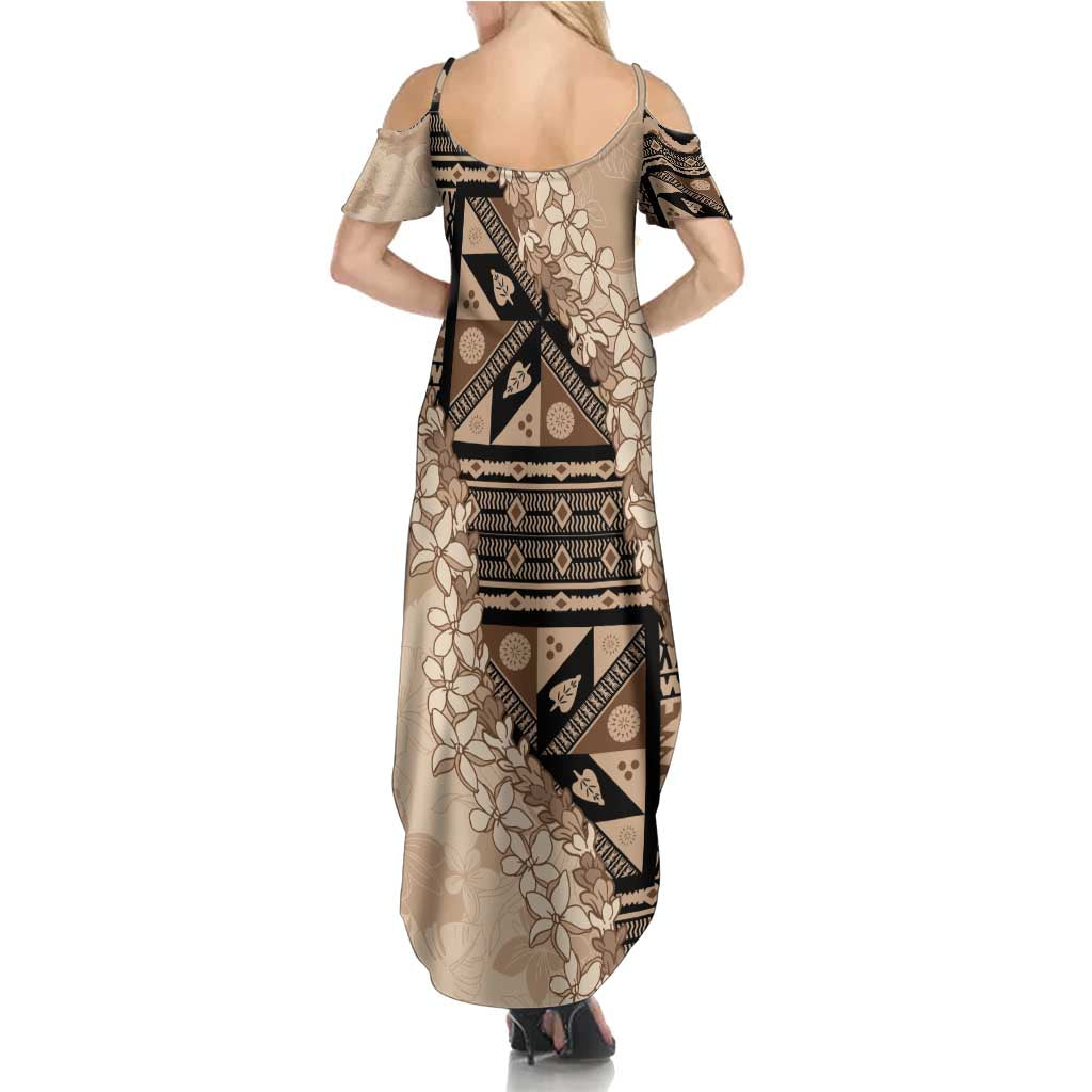 Bula Fiji Plumeria Tagimoucia Salusalu Beige Family Matching Summer Maxi Dress and Hawaiian Shirt Kaiviti Masi LT7 - Polynesian Pride