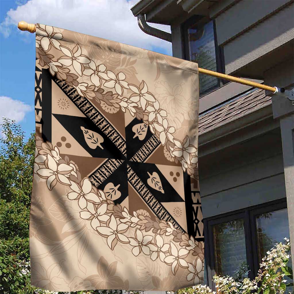 Bula Fiji Plumeria Tagimoucia Salusalu Beige Garden Flag Kaiviti Masi LT7 - Polynesian Pride
