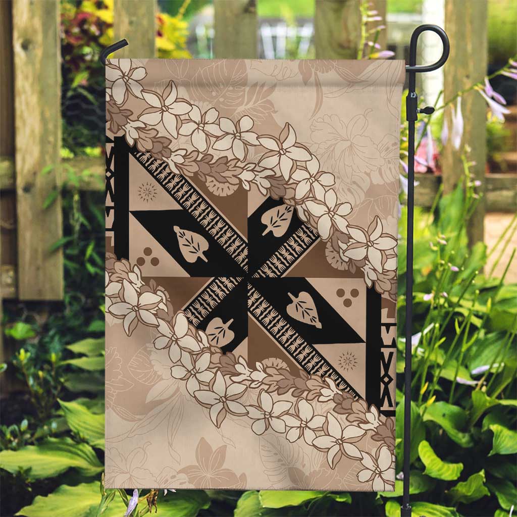 Bula Fiji Plumeria Tagimoucia Salusalu Beige Garden Flag Kaiviti Masi LT7 Garden Flag Beige - Polynesian Pride