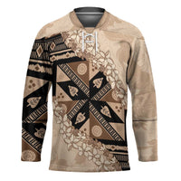 Bula Fiji Plumeria Tagimoucia Salusalu Beige Hockey Jersey Kaiviti Masi LT7 Unisex Beige - Polynesian Pride
