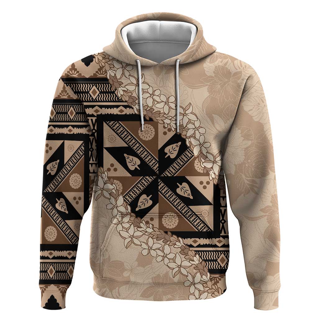 Bula Fiji Plumeria Tagimoucia Salusalu Beige Hoodie Kaiviti Masi LT7 Pullover Hoodie Beige - Polynesian Pride
