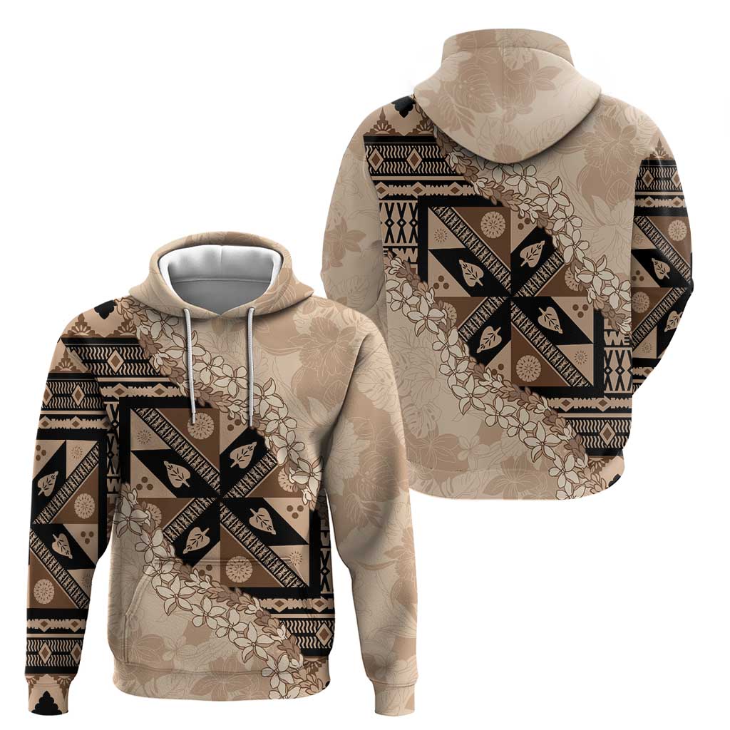 Bula Fiji Plumeria Tagimoucia Salusalu Beige Hoodie Kaiviti Masi LT7 - Polynesian Pride