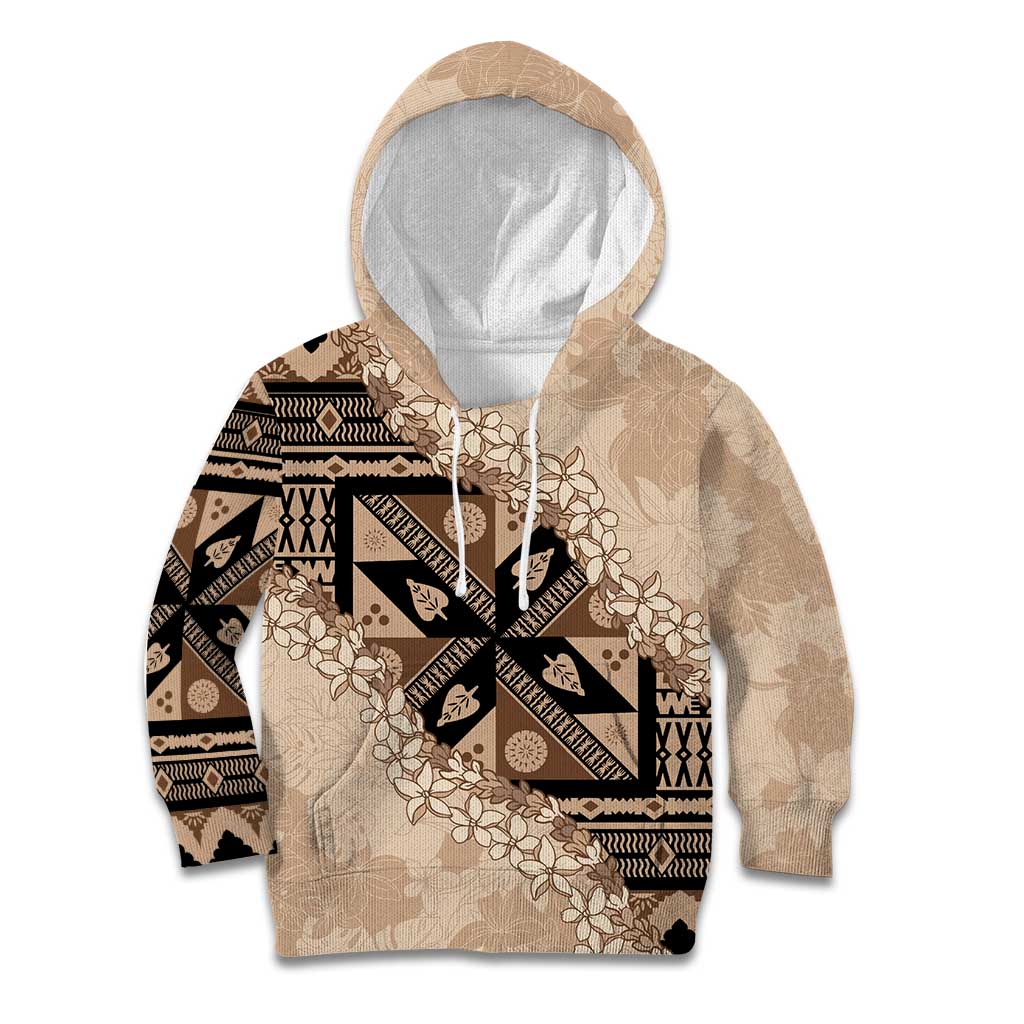 Bula Fiji Plumeria Tagimoucia Salusalu Beige Kid Hoodie Kaiviti Masi LT7 Hoodie Beige - Polynesian Pride