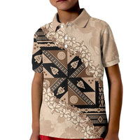 Bula Fiji Plumeria Tagimoucia Salusalu Beige Kid Polo Shirt Kaiviti Masi LT7 Kid Beige - Polynesian Pride