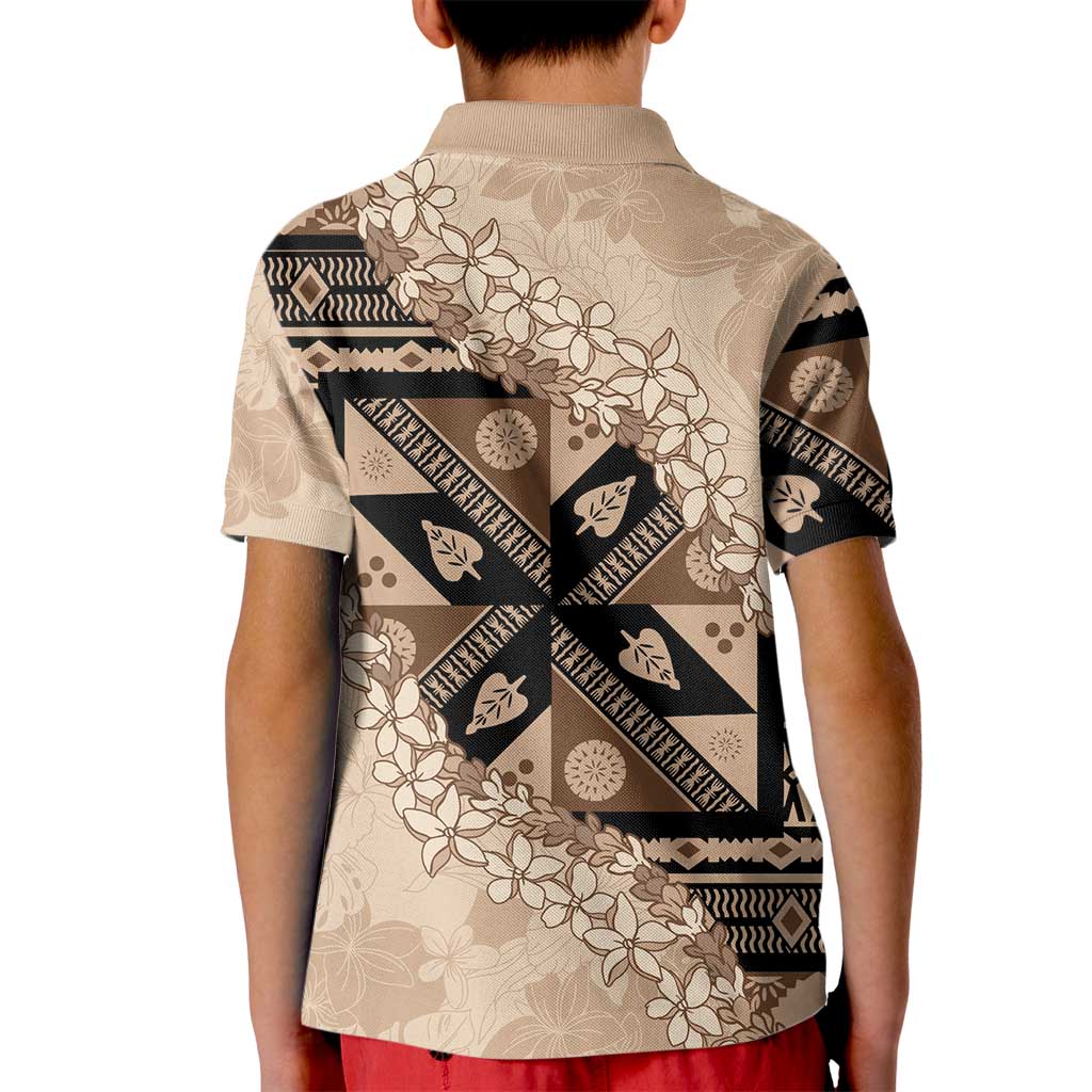 Bula Fiji Plumeria Tagimoucia Salusalu Beige Kid Polo Shirt Kaiviti Masi LT7 - Polynesian Pride
