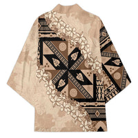 Bula Fiji Plumeria Tagimoucia Salusalu Beige Kimono Kaiviti Masi - Polynesian Pride