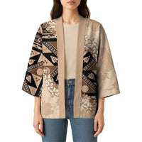 Bula Fiji Plumeria Tagimoucia Salusalu Beige Kimono Kaiviti Masi - Polynesian Pride