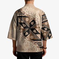 Bula Fiji Plumeria Tagimoucia Salusalu Beige Kimono Kaiviti Masi - Polynesian Pride